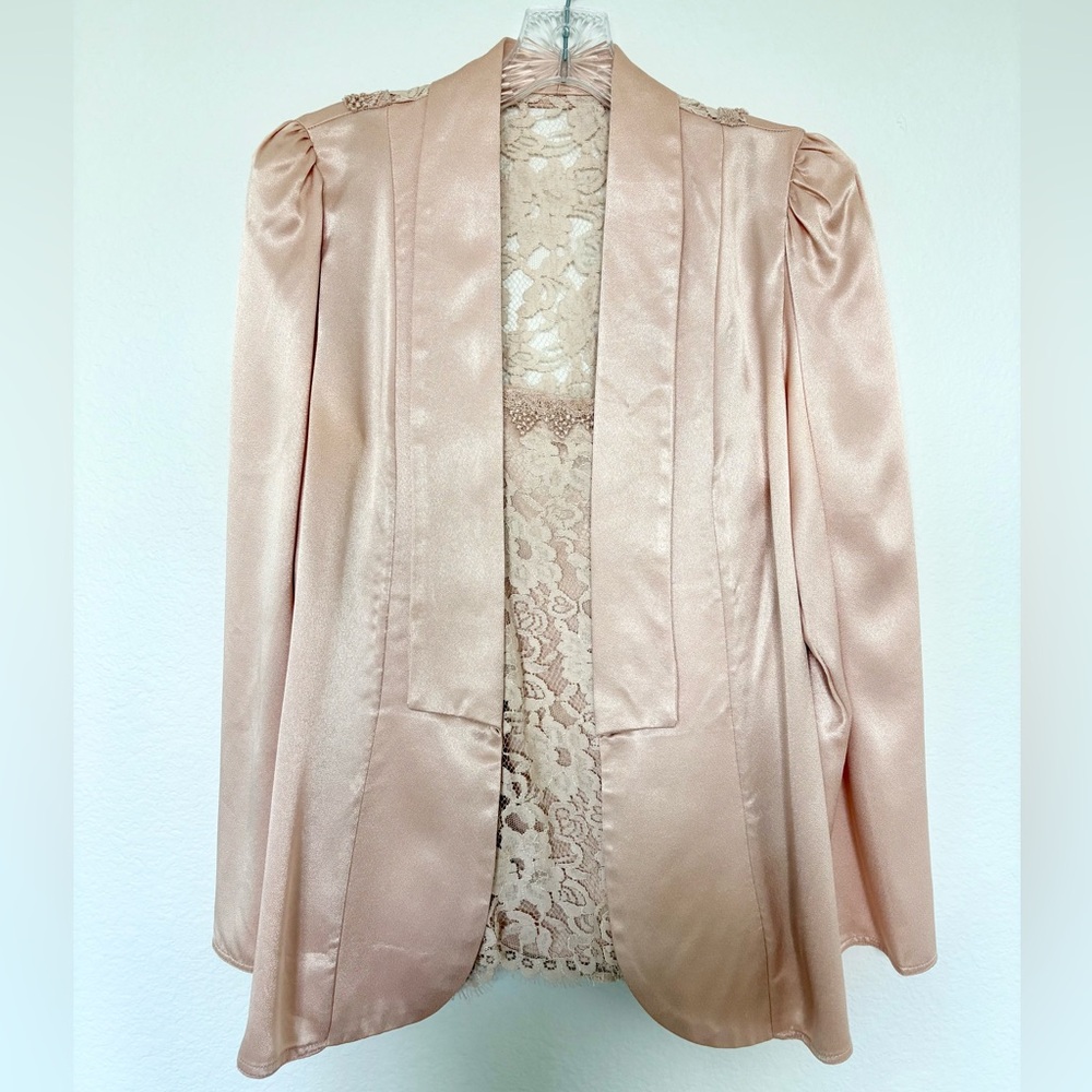 Vintage Patra Pink Satin Blazer and Lace Camisole 2 Piece Coord Set Made in USA - Picture 2 of 11